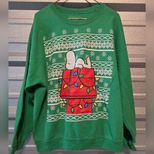 Peanuts Green Crewneck Sweater with Snoopy